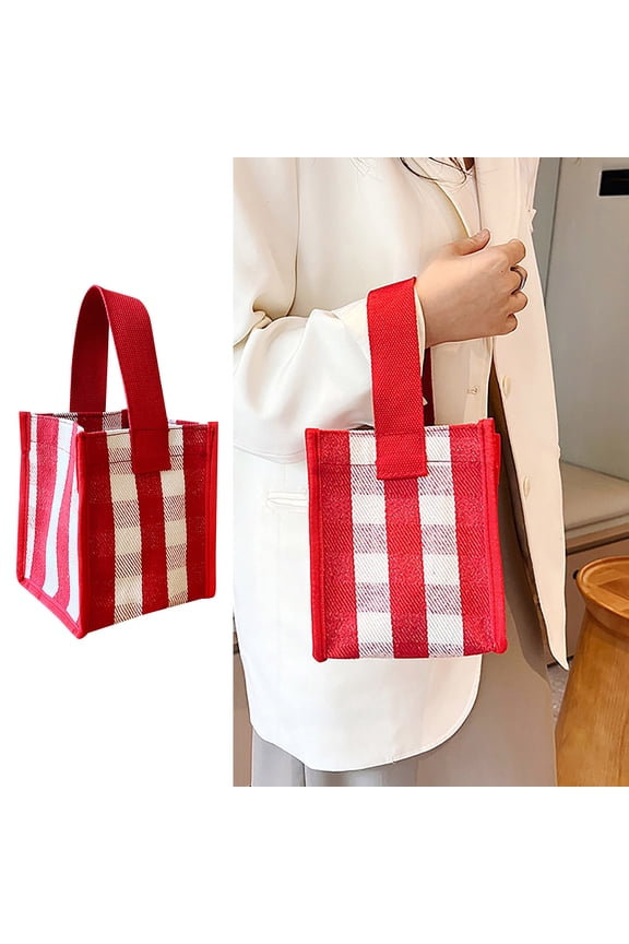Clearance Lunch Bag under $5,Plaid Canvas Bag Mini Portable Small Square Bag Going Out Portable Storage Bag Fashion Simple Lunch Bag