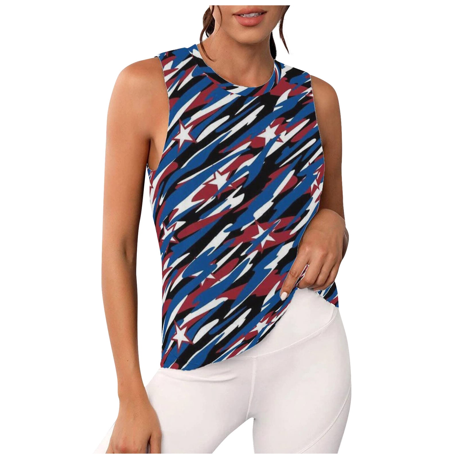 Clearance! MIARHB Women's 4th of July Shirts Sleeveless American Flag