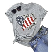MOUSYA 4th of July Shirts Women Faith Family Freedom Tshirt American Flag T Shirts Star Stripes Patriotic Shirts Top