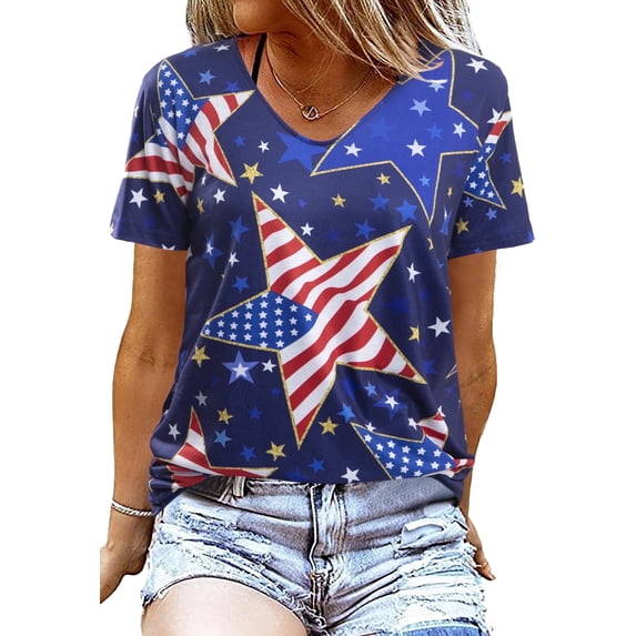 MOUSYA American Flag Shirt Women Patriotic T-Shirt Fourth July Tops Funny USA Star Stripes Shirt Red White Blue Graphic Tees