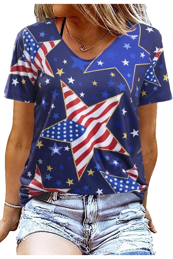 American Flag Shirt Women Patriotic T-Shirt Fourth July Tops Funny USA Star Stripes Shirt Red White Blue Graphic Tees