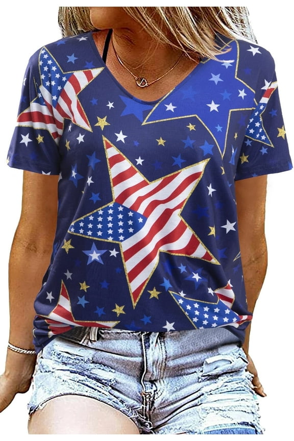 American Flag Shirt Women Patriotic T-Shirt Fourth July Tops Funny USA Star Stripes Shirt Red White Blue Graphic Tees