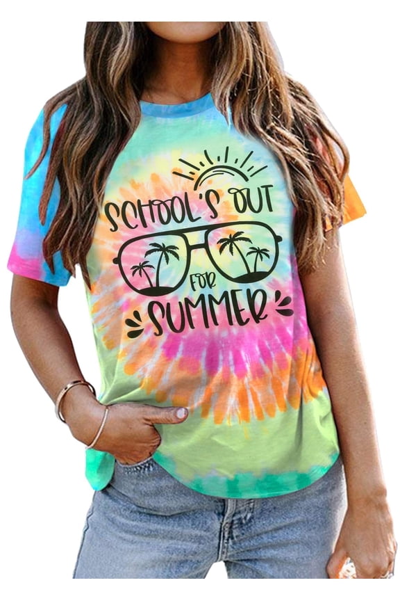 Last Day of School Teacher Shirt:Women School Out for Summer Shirt Casual Short Sleeve Teacher Appreciation Gifts