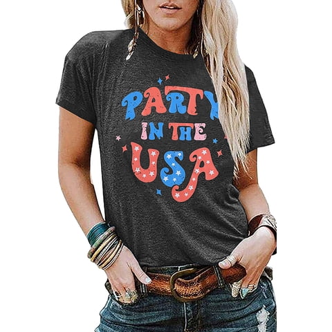Party in The USA T-Shirt Women 4th of July Independence Day Shirts Funny Patriontic Graphic Short Sleeve Tee Tops