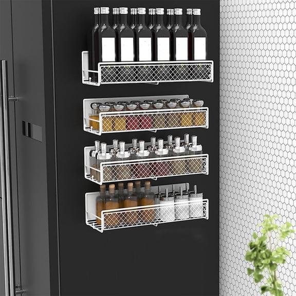 Clearance Magnetic Spice Storage Rack Organizer For Refrigerator And Oven, Black Fridge Organizers And Storage,Strong Magnet Metal Black Shelves for Kitchen Storage Organization