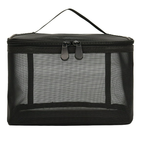 Hvmvliv Makeup Bag Mesh Cosmetic Bag for Women Black Mesh Zipper Travel Toiletry Organizer Makeup Organizer Portable Large Capacity Travel Bag(9.05x6.29x6.29in)