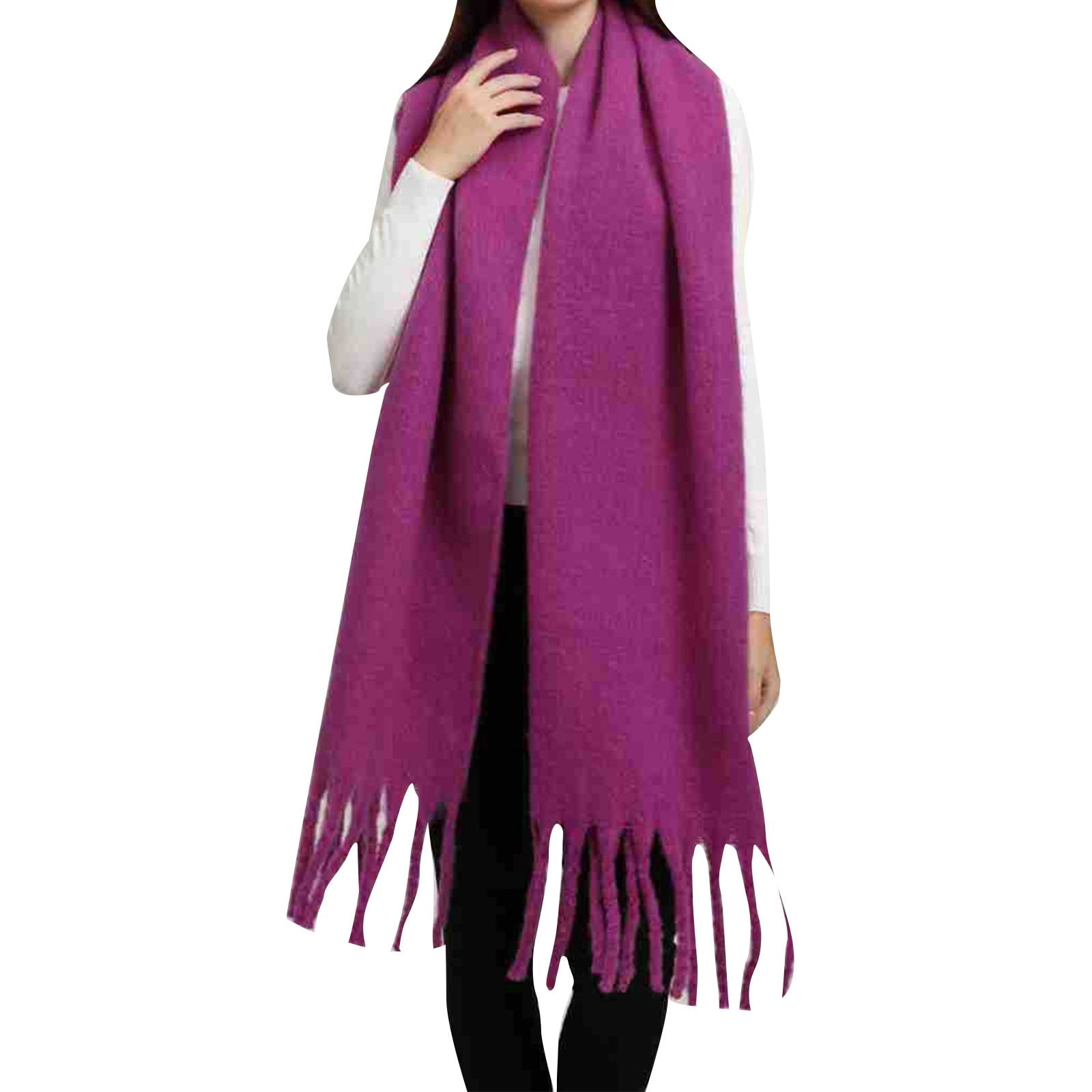 Écharpe D'Hiver Femme - Châle Chaud Épais Avec Franges - Blanc, Rouge, Rose, Bleu, Noir - Cadeau Noël Idéal