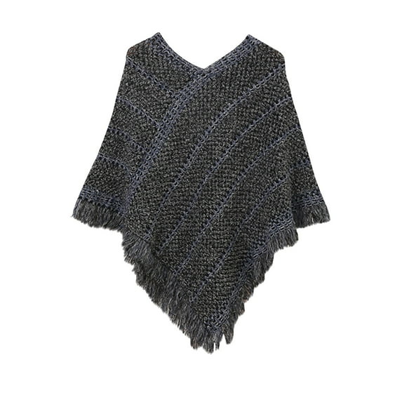 Clearance! ManxiVoo Scarf Women Casual Long Sleeve Shawl Wrap Ponchos Winter Warm V Neck Poncho Sweater Travel Asymmetric Hem Pullover One Size