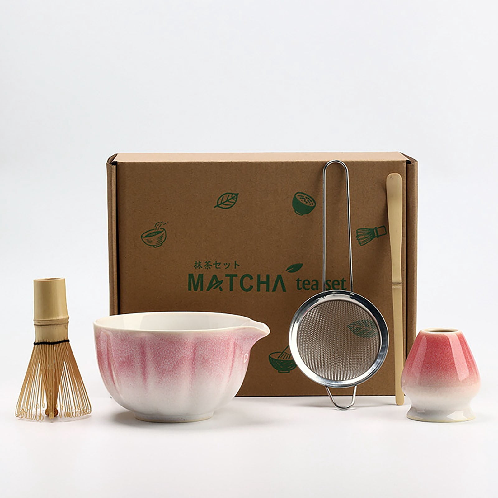 Japanese Matcha Tea Ceremony Set - Includes Bamboo Whisk (Chasen), Scoop (Chashaku), Ceramic Bowl (Chawan) & Holder