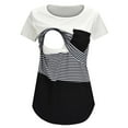 thumbnail image 1 of Maternity Round Neck Stripe Patchwork Short Sleeve Breast Feeding Pregnant Woman Nursing Blouse Tops T-Shirt Black S, 1 of 4