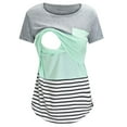 thumbnail image 1 of Maternity Round Neck Stripe Patchwork Short Sleeve Breast Feeding Pregnant Woman Nursing Blouse Tops T-Shirt Gray S, 1 of 6