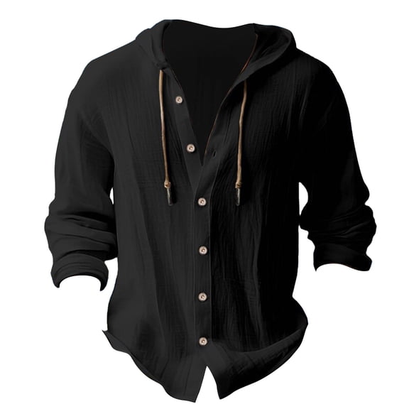 2025 Men Shirts,Men'S Button Up Long Sleeved Solid Cotton And Linen Hooded Shirt