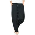 thumbnail image 1 of Clearance Men Wide-leg Pants Sweatpants Men's Casual Fashion Loose Cotton Linen Pure Color Pocket Comfort Long Pant, 1 of 7