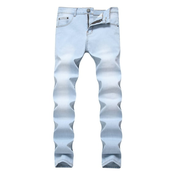 Clearance Men's Blue Slim Fit Jeans Stretch Destroyed Ripped Skinny Jeans Straight Leg Distressed Denim Pants Comfort Casual Pant