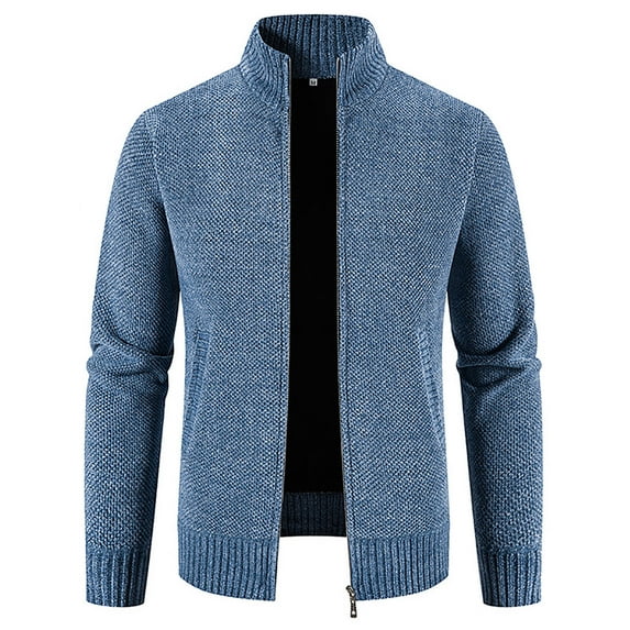 Clearance Men's Cardigan Sweater Full Zip Slim Fit Stand Collar Jackets Sweater Cotton Cable Knitted Long Sleeve Sweater with Pockets