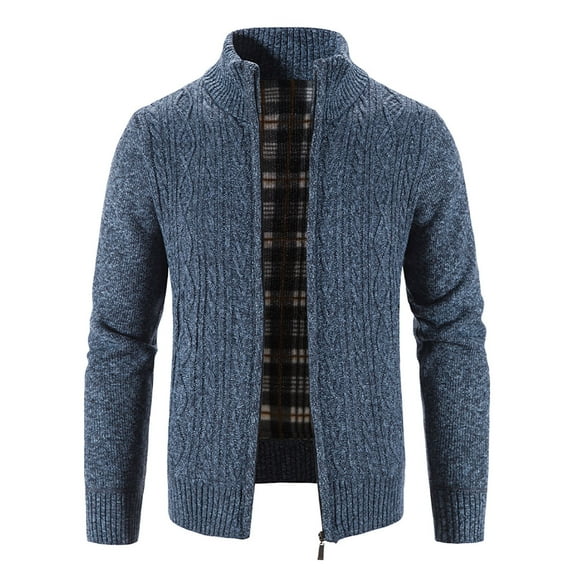 Clearance Men's Cardigan Sweater Stand Collar Soild Color Button Down Knitted Sweaters with Pockets Classic Cardigan Coat