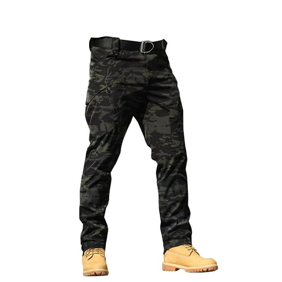 Clearance Men's Cargo Pants,Men's Solid Color Camo Print Outdoor Stretch Overalls With Large Pockets Loose Soft Pants Rainproof Training Pants