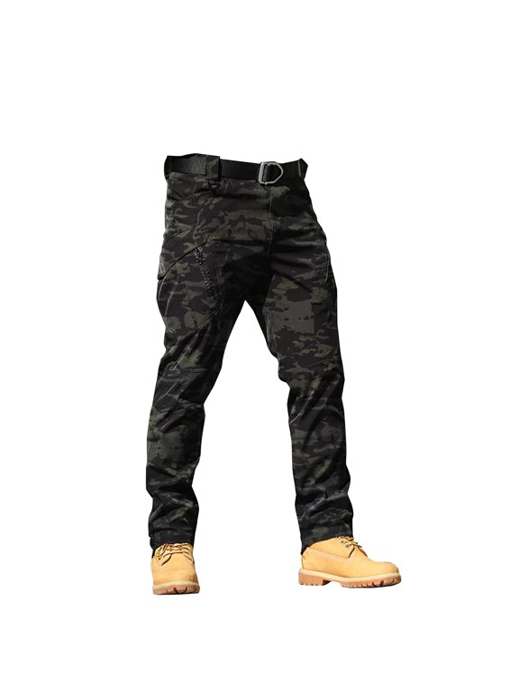 2025 Men's Cargo Pants,Men's Solid Color Camo Print Outdoor Stretch Overalls With Large Pockets Loose Soft Pants Rainproof Training Pants