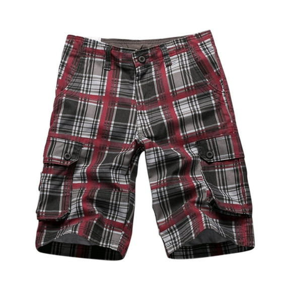 2025 Men's Casual Shorts,Men's Shorts Men's Multi Pocket Pants Checkered Five Point Shorts Casual Loose Fitting Office Work Shorts