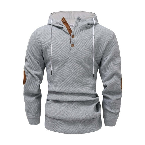 Men's Drawstring Hooded Sweatshirt Contrast Color Long Sleeve Half Button Hoodies Sweatshirts Casual Pullover