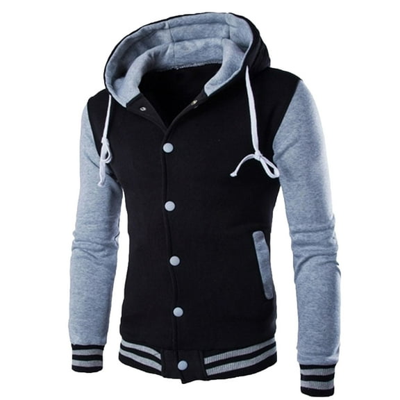 Men's Casual Baseball Uniform Jacket Outdoor Single-Breasted Hooded Jacket Coat