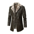 thumbnail image 1 of Clearance Men's Leather Jacket Fleece Sherpa Lined Long Trench Coats Heavyweight Button Up Plush Collar Classic Anti Winter Motorbike Jacket, 1 of 6