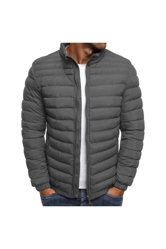 Clearance Men's Lightweight Packable Accent Puffer Jacket Water Resistant Winter Jackets Full Zip Stand Collar Puffer Jacket
