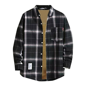 Men's Lined Flannel Plaid Shirt Jacket Long Sleeve Thermal Warm Shirt Jacket Soft Casual Button Up Jacket