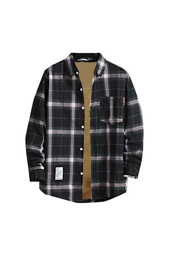 Clearance Men's Lined Flannel Plaid Shirt Jacket Long Sleeve Thermal Warm Shirt Jacket Soft Casual Button Up Jacket