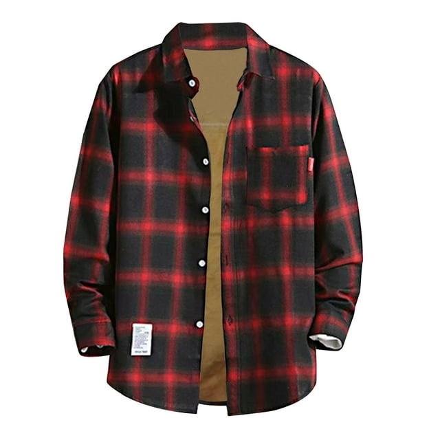 Clearance Men's Lined Flannel Plaid Shirt Jacket Long Sleeve Thermal ...