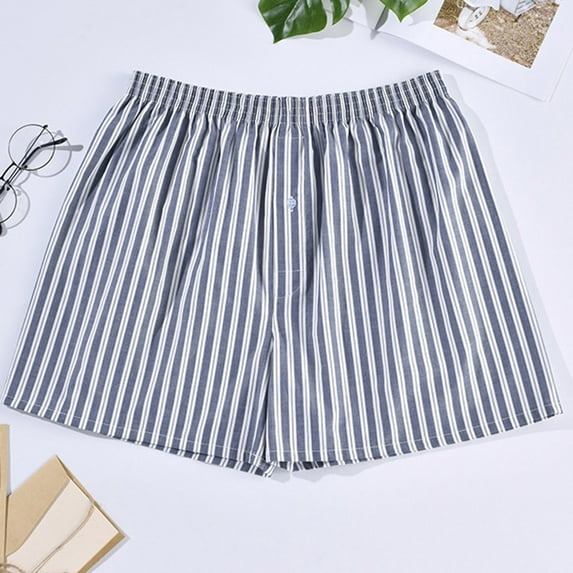 Men's Plus Size Boxer Shorts Elastic Waist Cotton Pajama Striped Pants Men's Underwear Loose and Comfortable Homewear