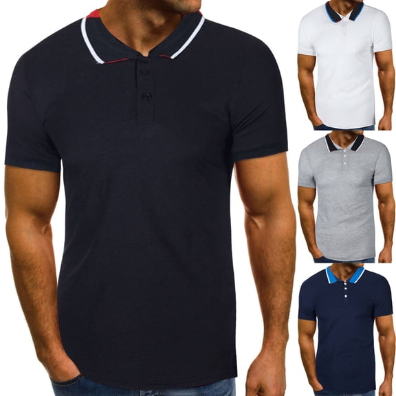 Men's Shirts Fashion Personality Men's Summer Casual Slim Short Sleeve T Shirt Blouse Navy qILAKOG Size S