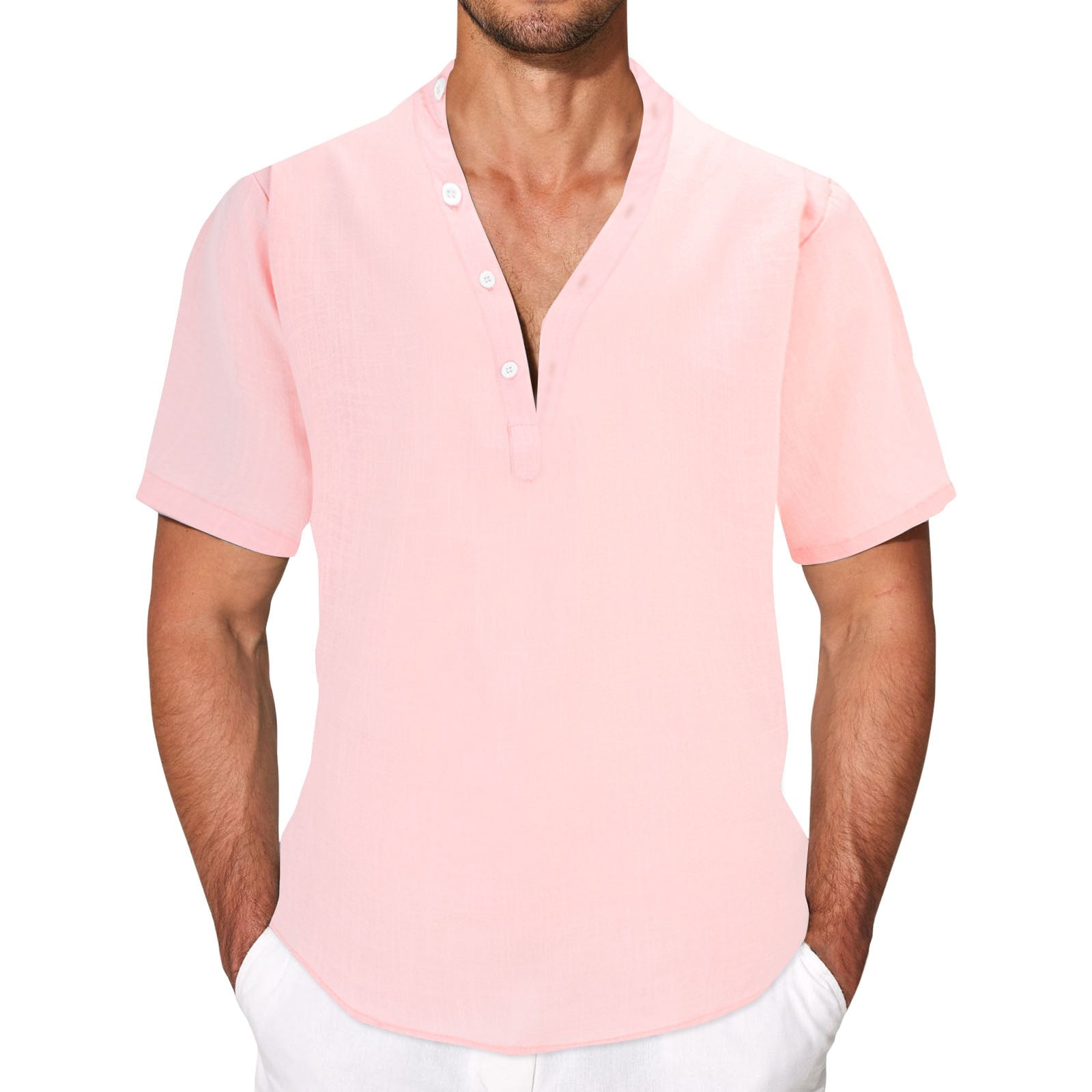 Clearance! Men's Solid Color Large Version Loose Quarter Button Stand