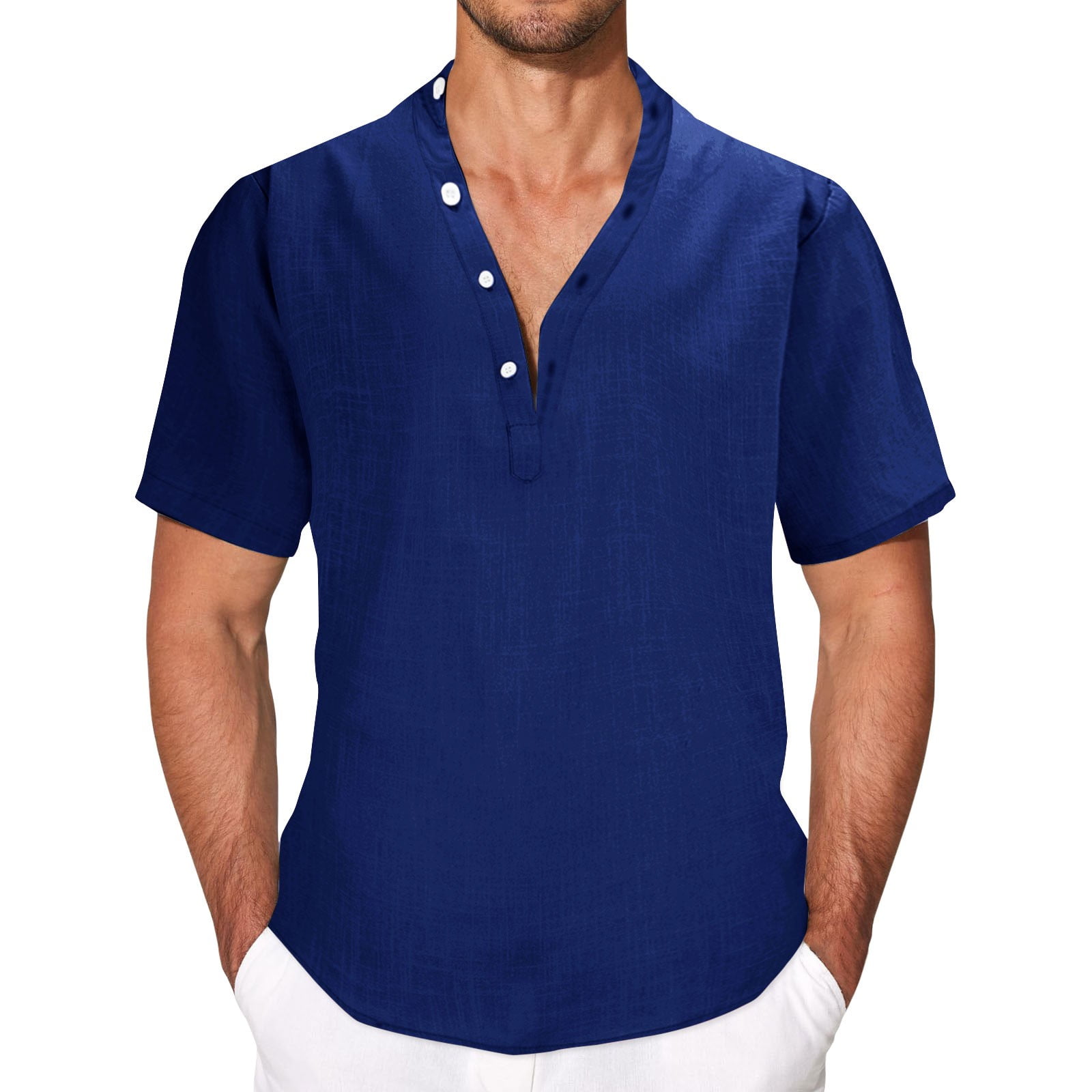 Clearance! Men's Solid Color Large Version Loose Quarter Button Stand