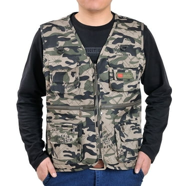 Clearance Men's Tank Tops,Men's Casual Outdoor Work Fishing Travel Photo Cargo Vest Jacket Multi Pockets