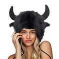 thumbnail image 1 of Yajing Snow Hats for Women One Size Black Buffalo Hat with Horns Furry Earmuff Winter Hats Buffalo Face Fluffy Ear Headwear Earflap Hat, 1 of 7