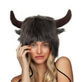 thumbnail image 1 of Yajing Snow Hats for Women One Size Brown Buffalo Hat with Horns Furry Earmuff Winter Hats Buffalo Face Fluffy Ear Headwear Earflap Hat, 1 of 7