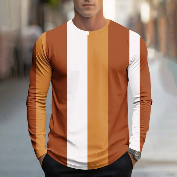 Mens Color Block T Shirts Crewneck Long Sleeve Pullover Fashion Vintage Men Basic Tee Athletic Fit Cotton Shirt Tops