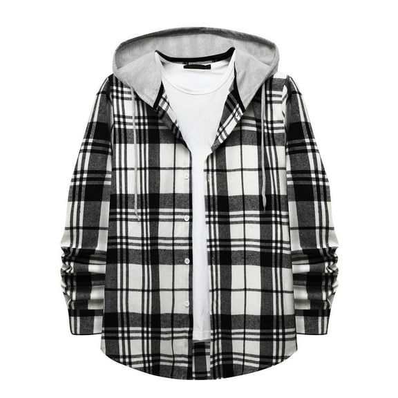 Clearance Mens Flannel Plaid Shirts Button Down Long Sleeve Casual Hooded Shirts Soft Regular Fit Outdoor Shirt