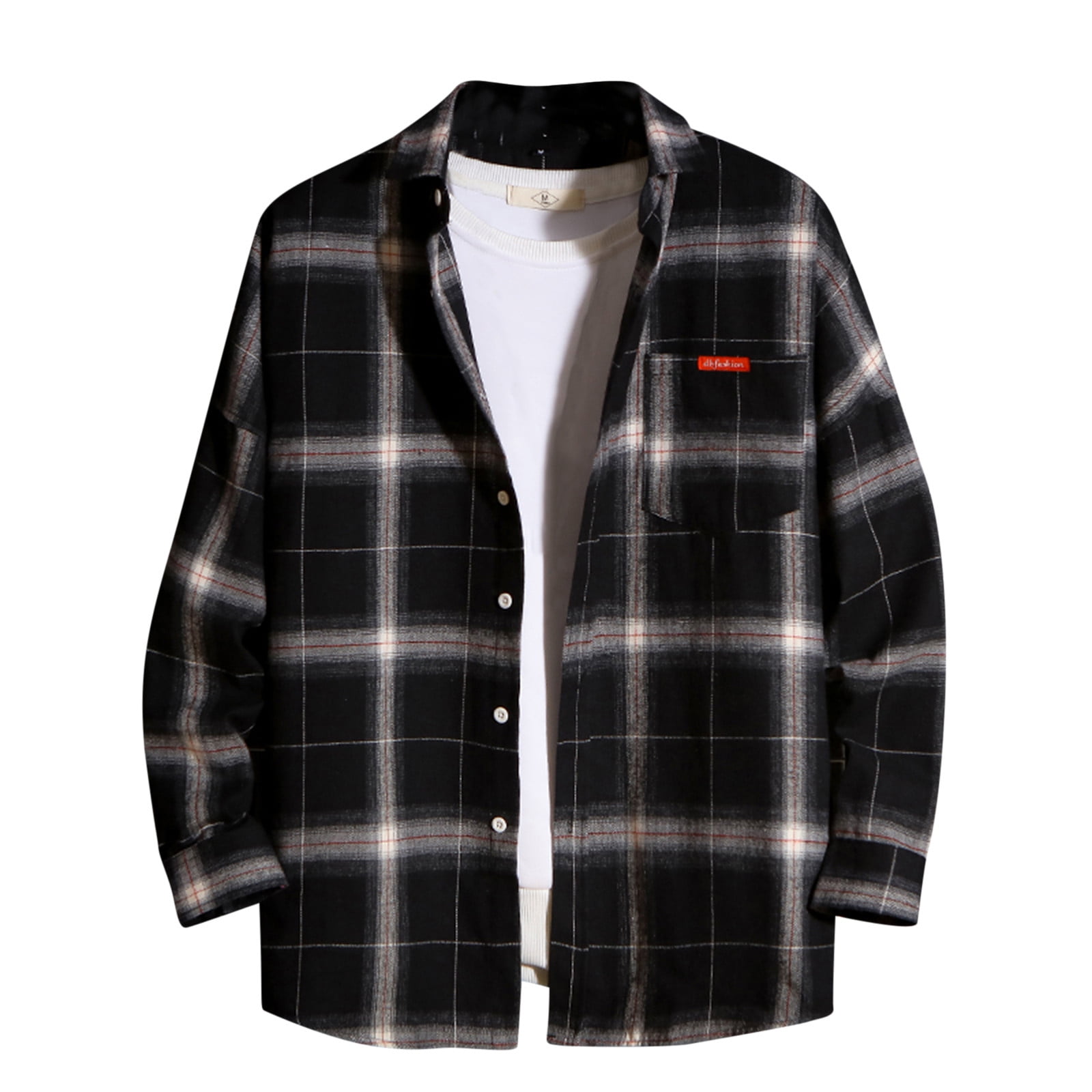 Clearance Mens Flannel Shirt Long Sleeve Plaid Shirt Casual Button Down ...