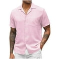 thumbnail image 1 of WXLWZYWL Plus Size Men's Shirts Short Sleeve Button Down V Neck Solid Color Front Pocket Linen Work Shirts Casual Loose Summer Hawaiian Beach Shirts, 1 of 5