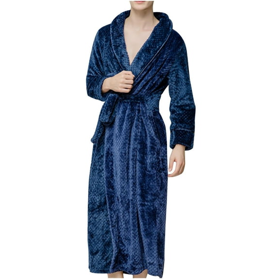 Clearance Mens Robe Thickening Lengthening Flannel Bathrobe Warm Pajamas Bathrobe Cozy Long Nightgown