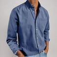 thumbnail image 1 of Mens Shirts Men Casual Solid Long Sleeve Pockets Turndown Collar Buttons Blouse Shirt Blue XL, 1 of 6