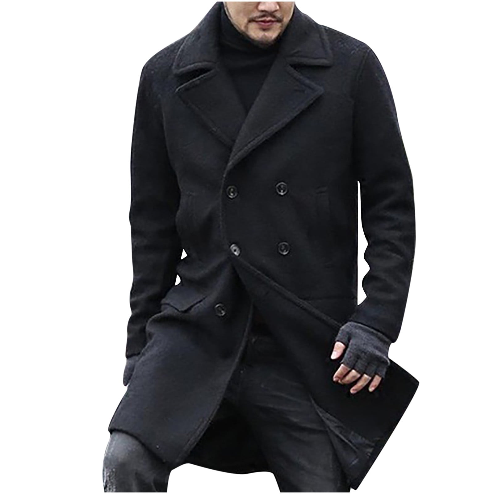 Men's Double-Breasted Lapel Collar Jacket Wool Coat Trench Winter Warm  Overcoat