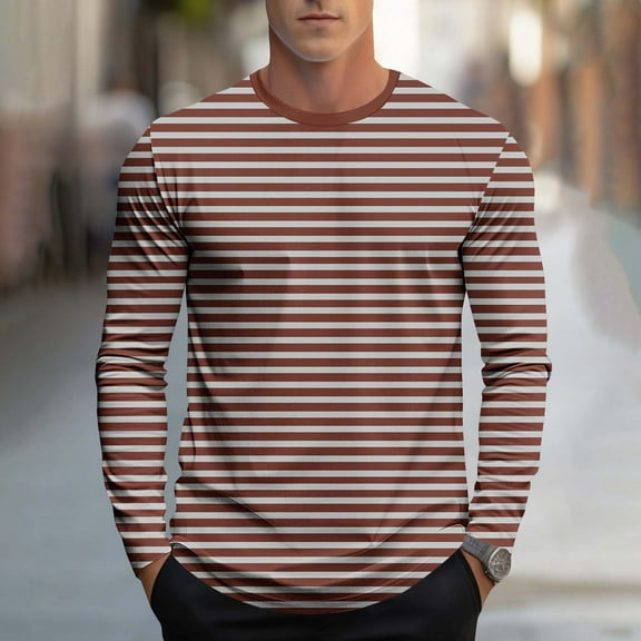 Mens Tshirts Long Sleeve Trendy Striped Shirts Loose Fit Casual Crewneck Tees Fashion Lightweight Athletic Blouse Tops
