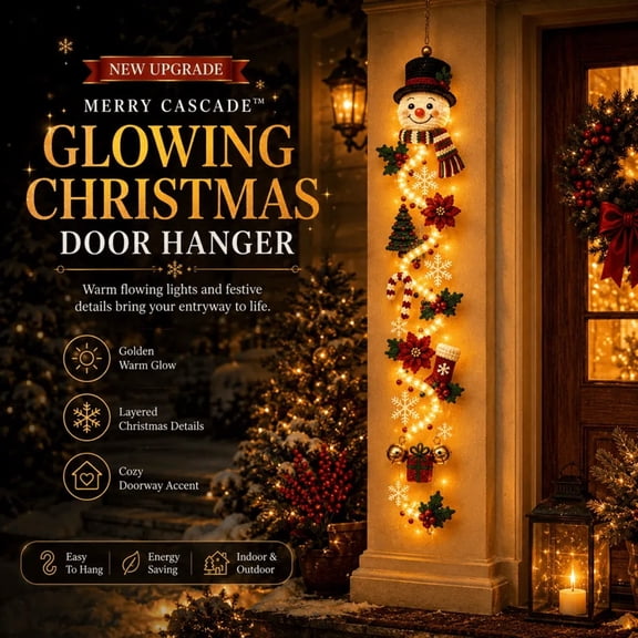 Clearance Merry Cascade Glowing Christmas Door Hanger, LED Lighted Christmas Door Hanging Decor with Warm Lights, Vertical Entryway Ornament for Front Door & Door Side