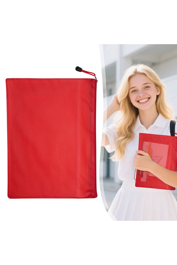 Clearance! Mesh Pencil Case, File Bag, Makeup Bag, Red A4 Document Bags Accordion File Organizer