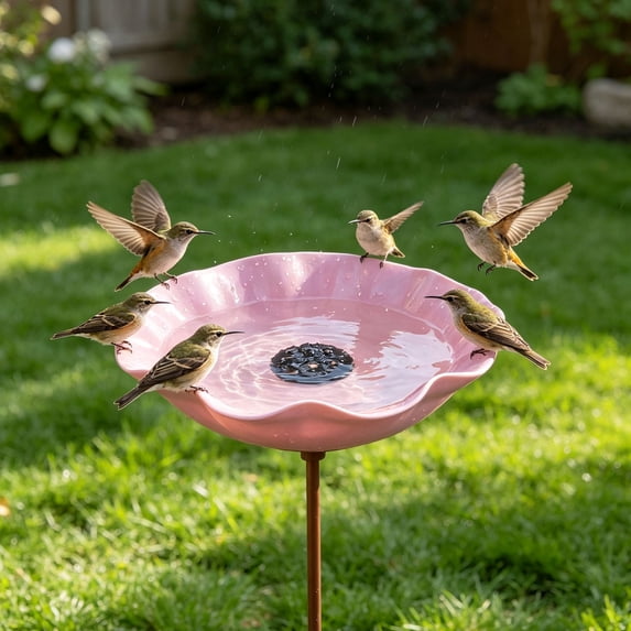 Clearance Metal Bird Bath for Outside, Garden Freestanding Birdbath & Birdfeeder, Bee Water Feeder with Flower Design, Bird Baths Feeder for Outdoors Garden Patio Yard Lawn Decor