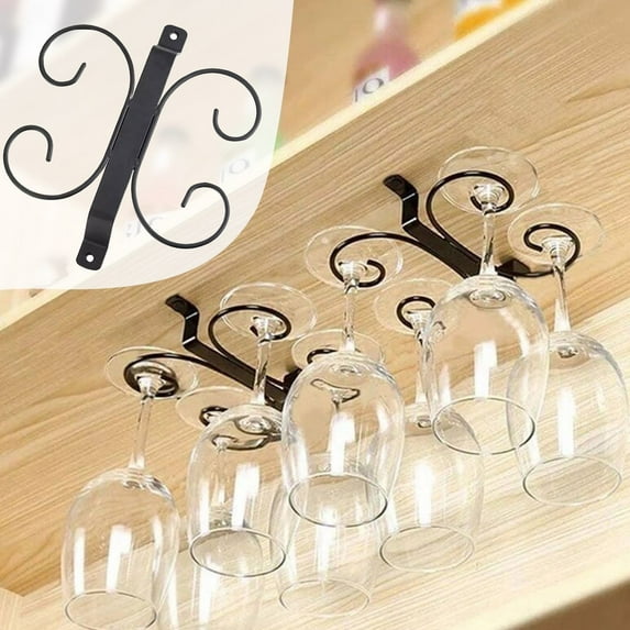 Clearance Wine & glass racks Metal Under Cabinet Rack Suspended Hanging Ceiling Wine Glass Rack Stemware Holder Holds Up To 4 Glasses Vintage Stainless Steel Wall Black
