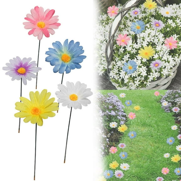 Clearance!Metal Flowers for Outside, 5pcs Metal Flower Stakes, Daisy Stake Flowers Pathway Ornament, Decor Crafts Ground Inserted Ornament, Waterproof Flower Sticks for Indoor Outdoor